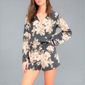 Lulus Prairie Daydream Washed Navy Floral Romper